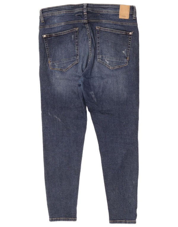 Zara Mens Distressed Cropped Skinny Jeans EU 44 Large W34 L26 Blue Cotton