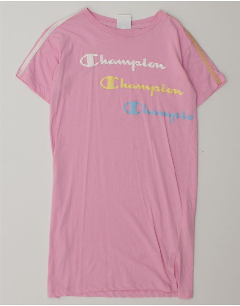 CHAMPION Girls Graphic T-Shirt Dress 9-10 Years Pink Cotton Vintage Champion and Second-Hand Champion from Messina Hembry 