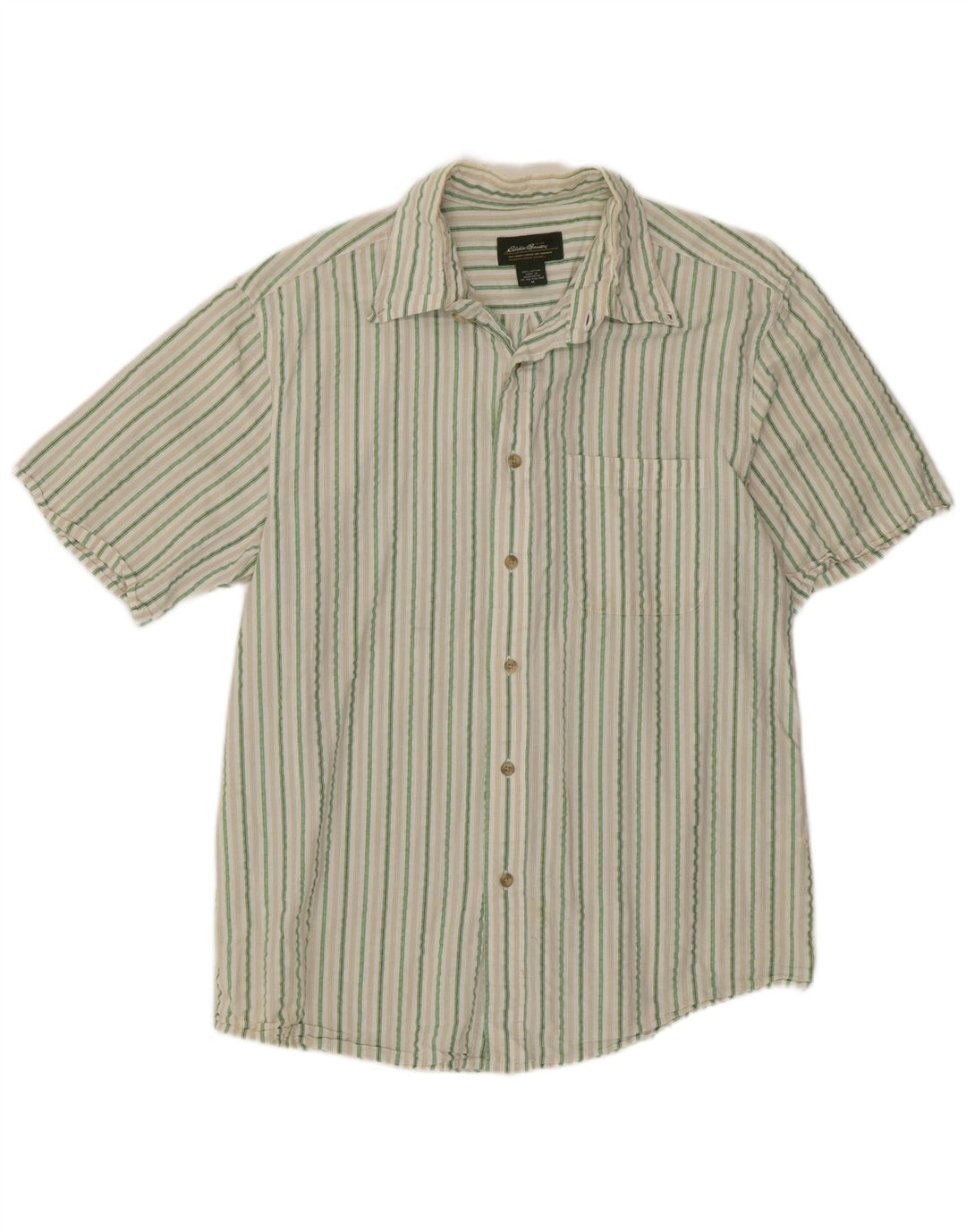 Eddie Bauer Mens Short Sleeve Shirt Medium Green Striped Cotton