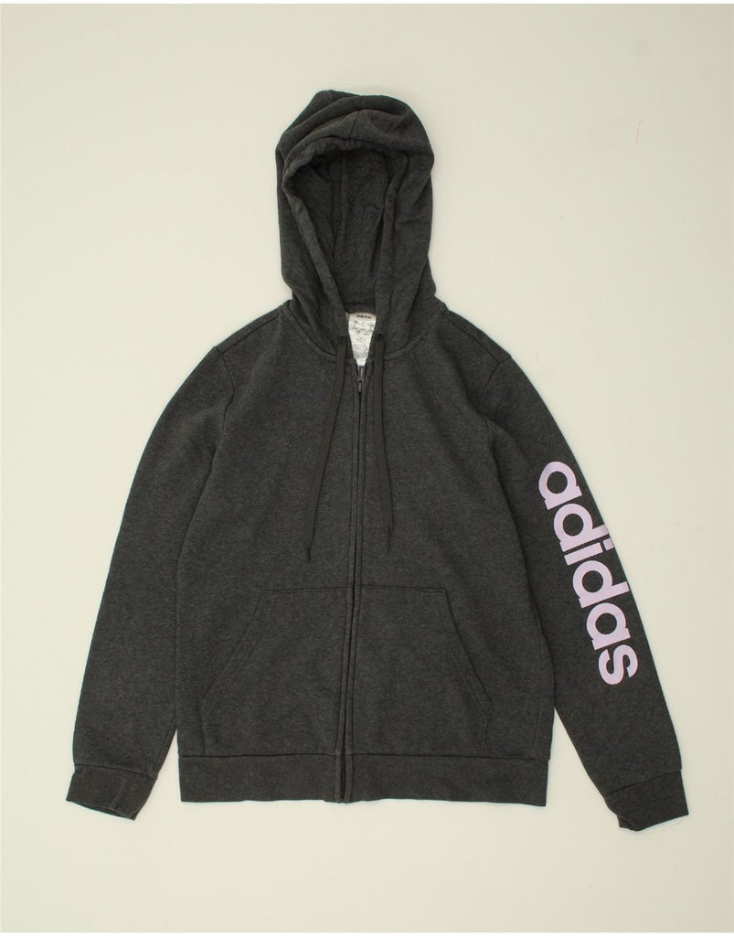 ADIDAS Womens Graphic Zip Hoodie Sweater UK 16/18 Large Grey Cotton | Vintage Adidas | Thrift | Second-Hand Adidas | Used Clothing | Messina Hembry 