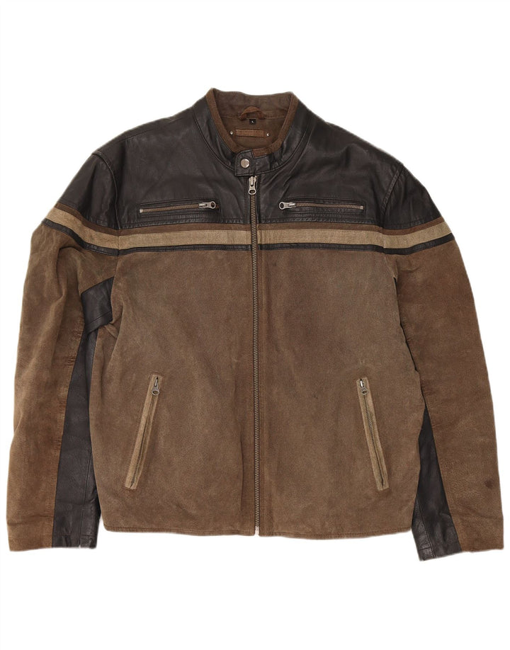 Angelo Litrico Mens Biker Jacket UK 40 Large Brown Colourblock