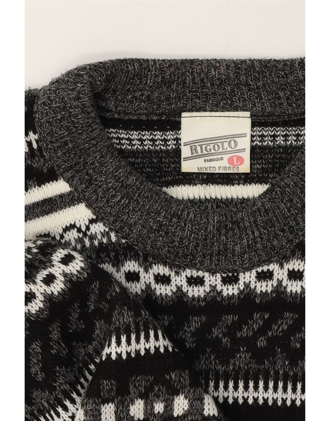 Vintage Mens Boat Neck Jumper Sweater Large Grey Fair Isle