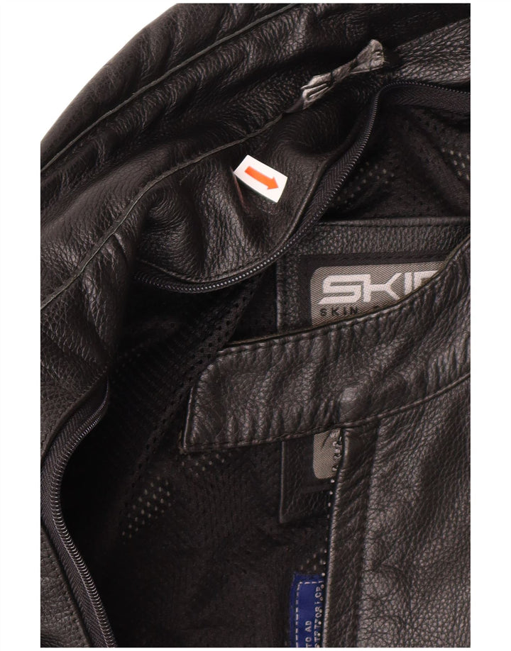 VINTAGE Mens Leather Racer Jacket UK 46 3XL Black Leather