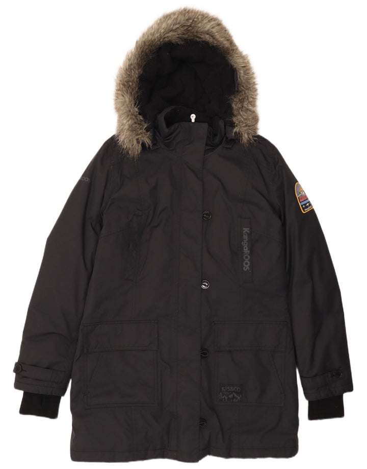 Kangaroos Womens Hooded Windbreaker Coat UK 16 Large Black