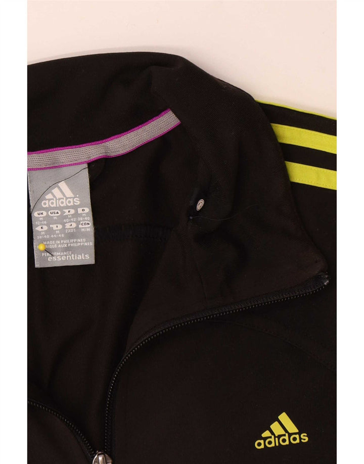 Adidas Womens Tracksuit Top Jacket UK 12/14 Medium Black Polyester