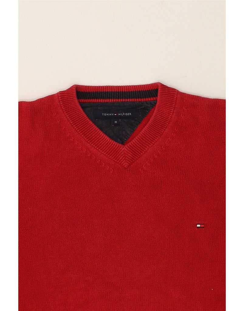 TOMMY HILFIGER Mens V-Neck Jumper Sweater Medium Red | Vintage Tommy Hilfiger | Thrift | Second-Hand Tommy Hilfiger | Used Clothing | Messina Hembry 