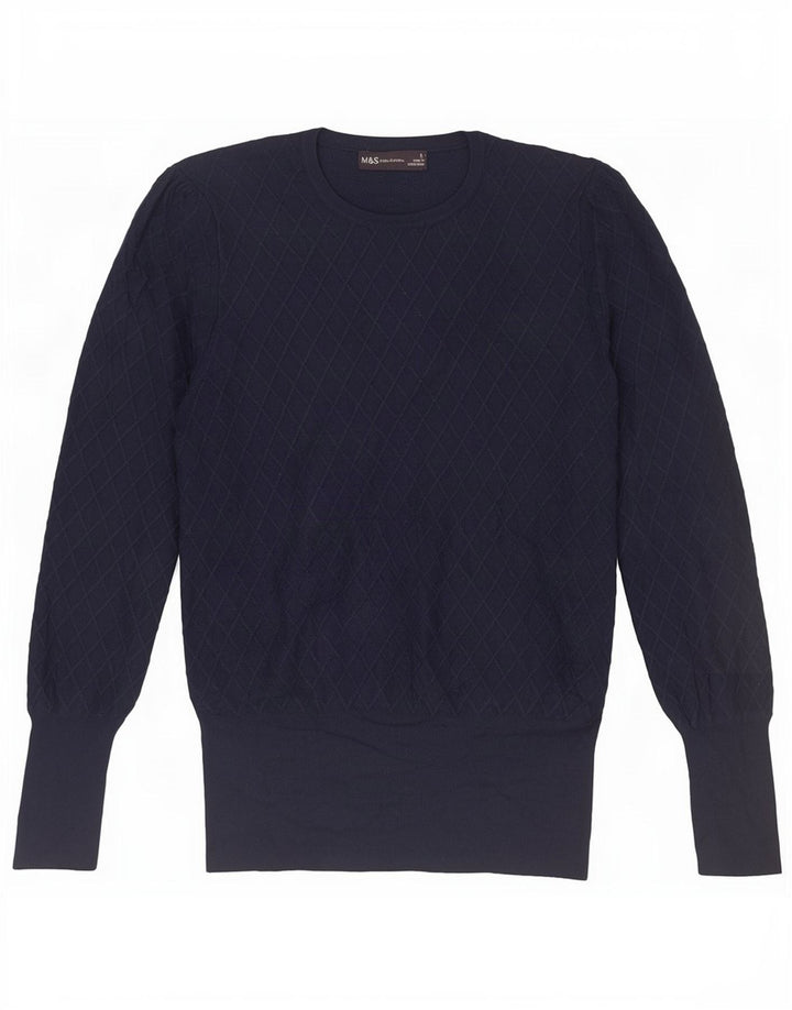 Marks & Spencer Womens Crew Neck Jumper Sweater UK 12 Medium Navy Blue