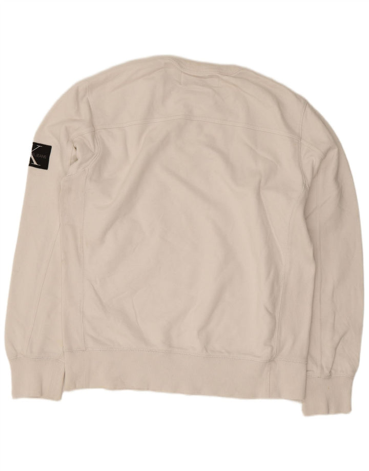 Calvin Klein Jeans Mens Sweatshirt Jumper Medium White Cotton