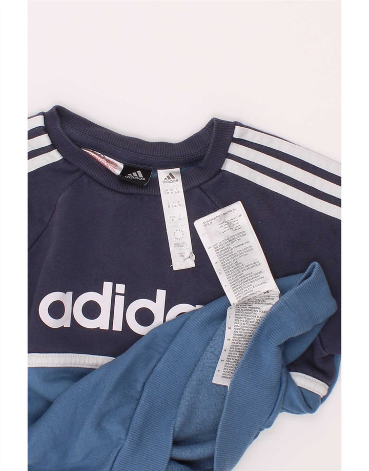 Adidas Boys Graphic Sweatshirt Jumper 2-3 Years Navy Blue Colourblock