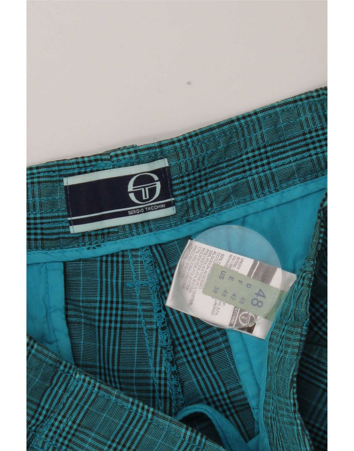 Sergio Tacchini Mens Cargo Shorts IT 48 Medium W32 Blue Check Cotton