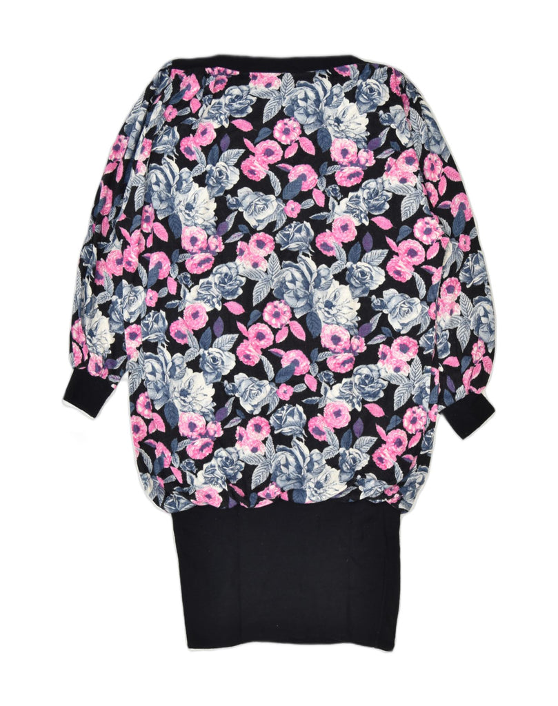 VINTAGE Womens Drop Waist Dress UK 12 Medium Multicoloured Floral Acrylic | Vintage | Thrift | Second-Hand | Used Clothing | Messina Hembry 