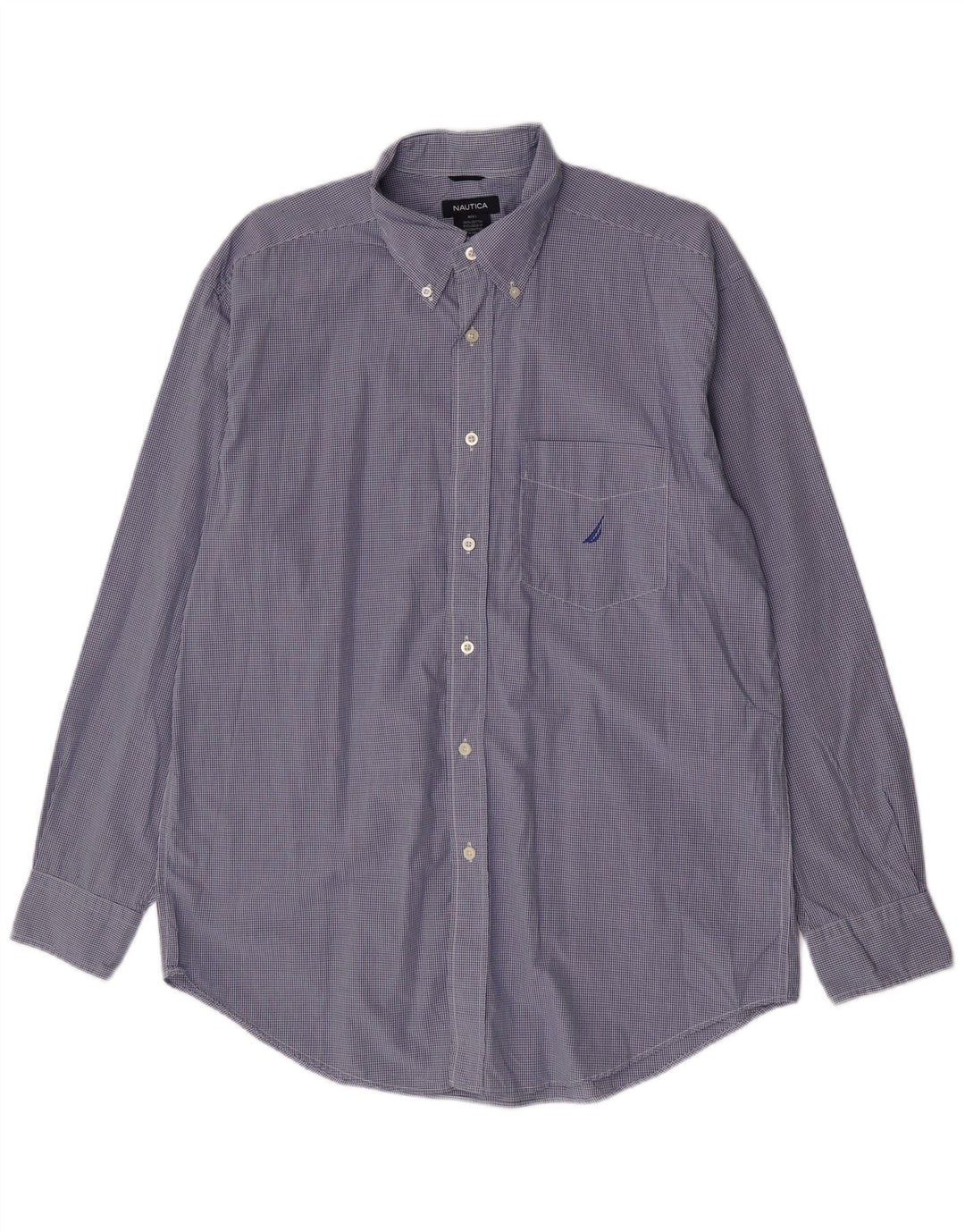 Nautica Mens Shirt Large Blue Gingham Cotton