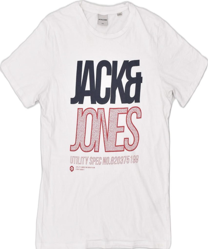 JACK & JONES Mens Graphic T-Shirt Top Small White Cotton | Vintage | Thrift | Second-Hand | Used Clothing | Messina Hembry 