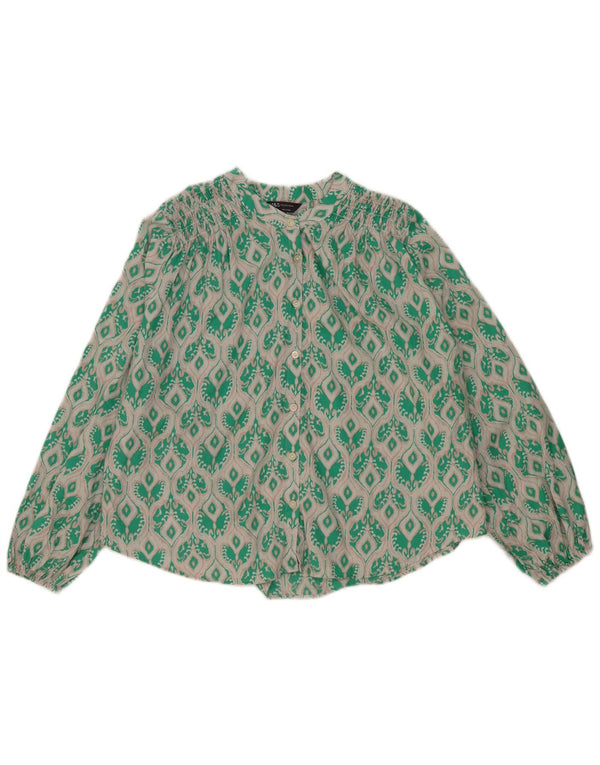 Marks & Spencer Womens Oversized Shirt Blouse UK 10 Small Green Ikat Cotton