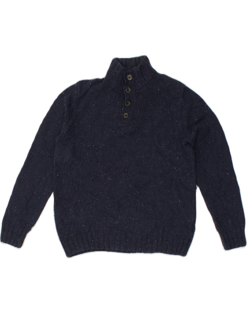 NAUTICA Mens Button Neck Jumper Sweater Medium Navy Blue Flecked Acrylic | Vintage Nautica | Thrift | Second-Hand Nautica | Used Clothing | Messina Hembry 