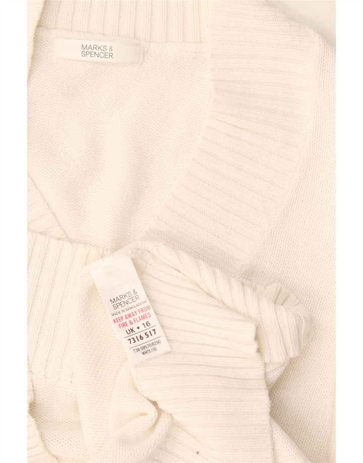 Marks & Spencer Womens V-Neck Jumper Sweater UK 16 Large White Cotton
