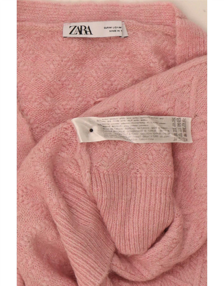 Zara Womens Crop Oversized Cardigan Sweater UK 14 Medium Pink Chevron