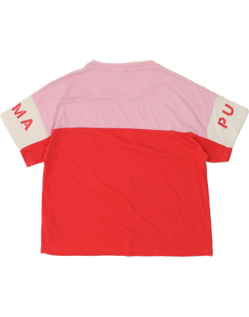 PUMA Womens Graphic T-Shirt Top UK 14 Medium Red Colourblock Cotton | Vintage Puma | Thrift | Second-Hand Puma | Used Clothing | Messina Hembry 