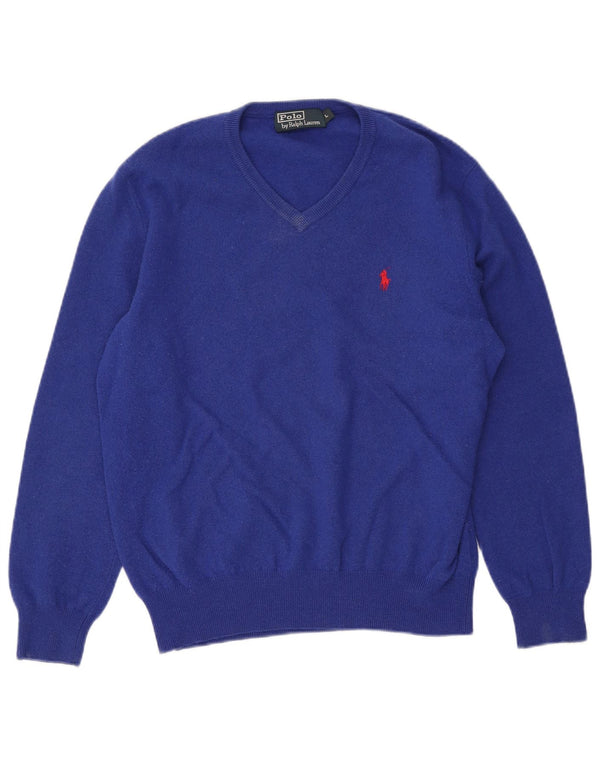 Polo Ralph Lauren Mens V-Neck Jumper Sweater Large Blue