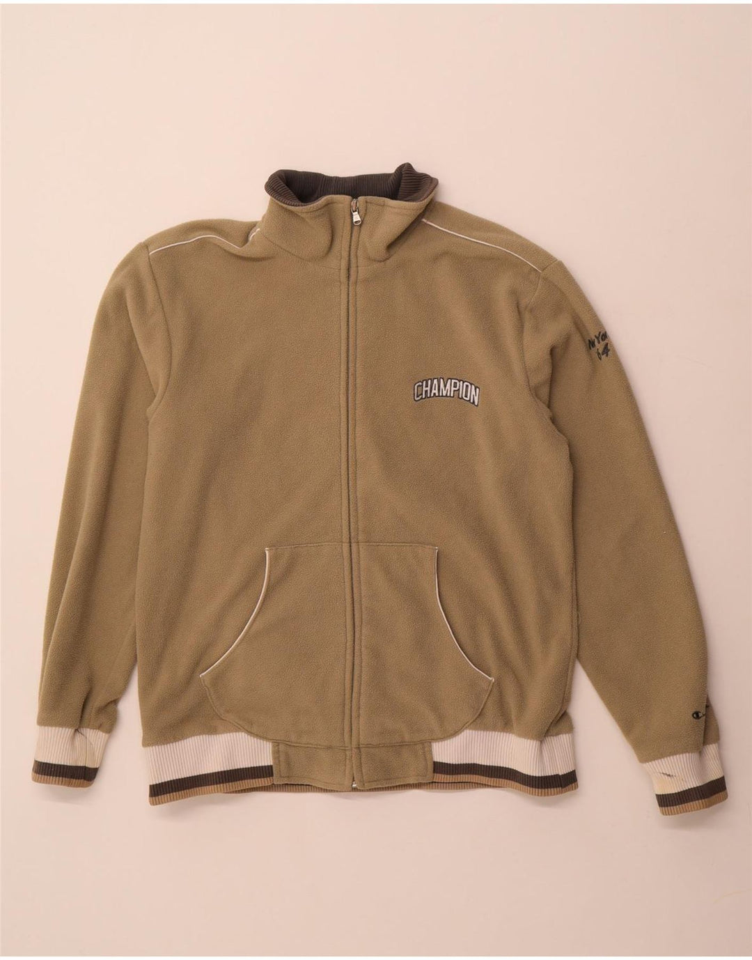 Champion Womens Fleece Jacket UK 18 XL Khaki Colourblock Polyester