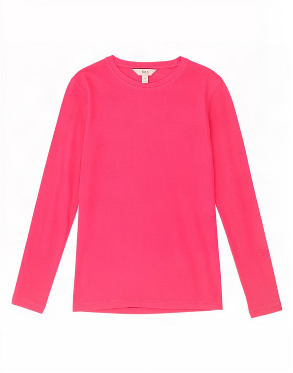 Marks & Spencer Womens Top Long Sleeve UK 10 Small Pink Cotton