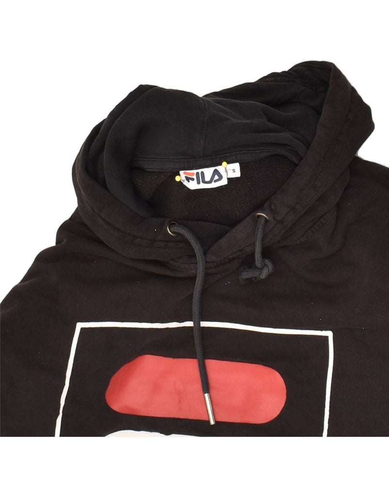 FILA Mens Graphic Hoodie Jumper Small Black Cotton | Vintage Fila | Thrift | Second-Hand Fila | Used Clothing | Messina Hembry 