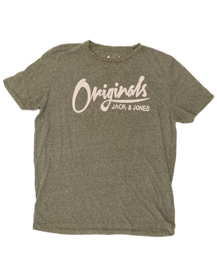 Jack & Jones Mens Graphic T-Shirt Top XL Khaki Flecked Polyester