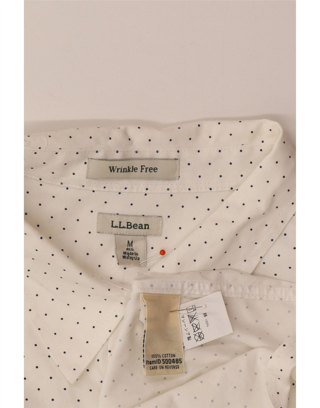 L.L.BEAN Womens Shirt UK 14 Medium White Polka Dot Cotton