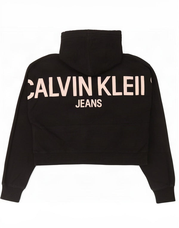 Calvin Klein Jeans Womens Crop Graphic Hoodie Jumper UK 14 Medium Black