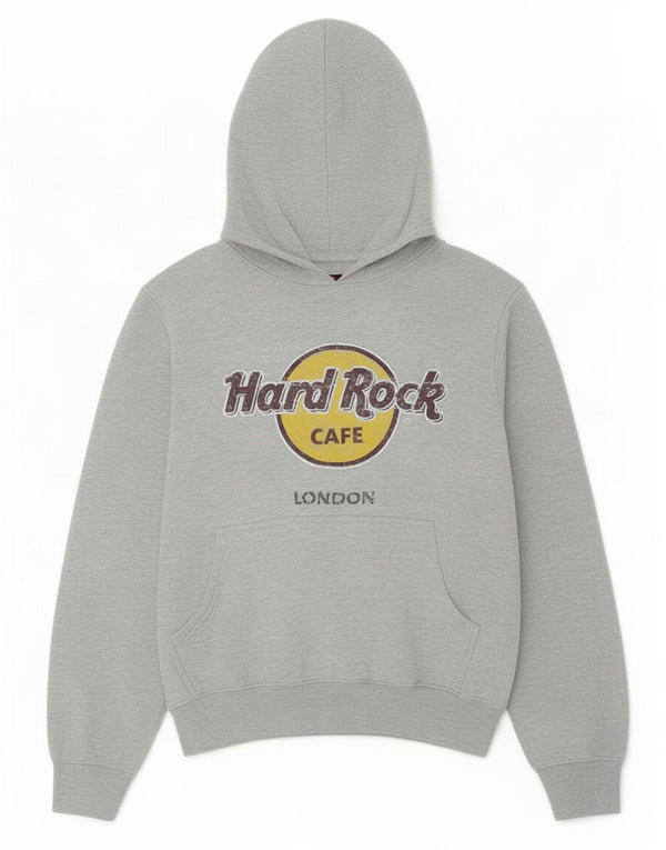 Hard Rock Cafe Womens London Graphic Hoodie Jumper UK 10 Small Grey Cotton