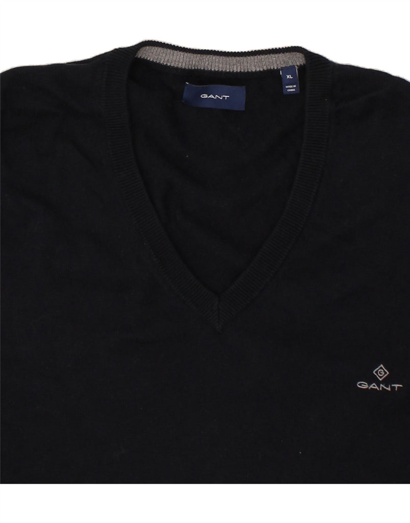 GANT Mens V-Neck Jumper Sweater XL Black Cotton | Vintage Gant | Thrift | Second-Hand Gant | Used Clothing | Messina Hembry 