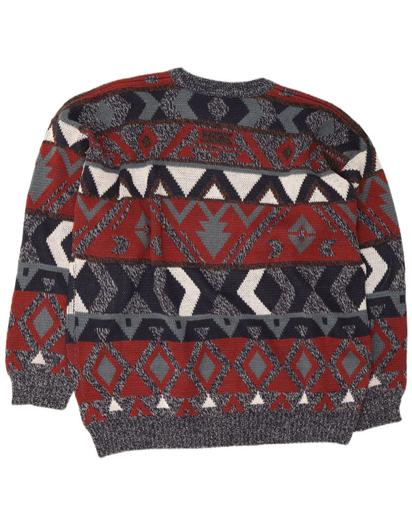Vintage Mens Crew Neck Jumper Sweater UK 46/48 2XL Navy Blue Geometric