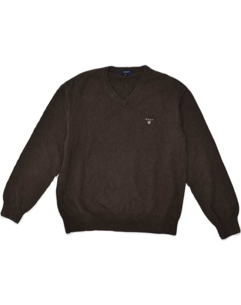 GANT Mens V-Neck Jumper Sweater Large Brown Cotton | Vintage Gant | Thrift | Second-Hand Gant | Used Clothing | Messina Hembry 