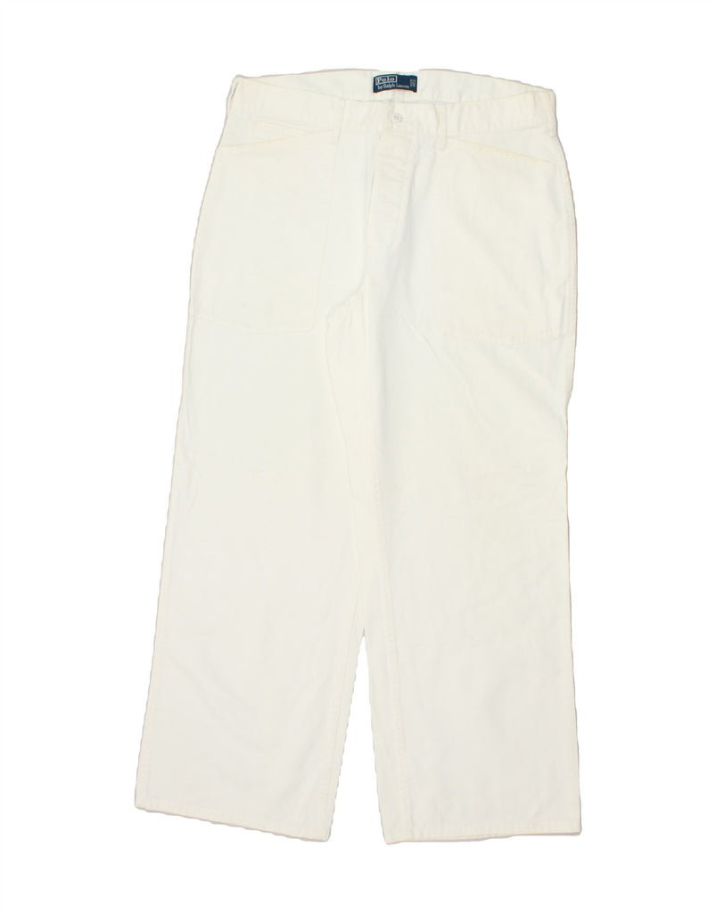 POLO RALPH LAUREN Womens Wide Leg Casual Trousers W36 L32  White Cotton | Vintage Polo Ralph Lauren | Thrift | Second-Hand Polo Ralph Lauren | Used Clothing | Messina Hembry 