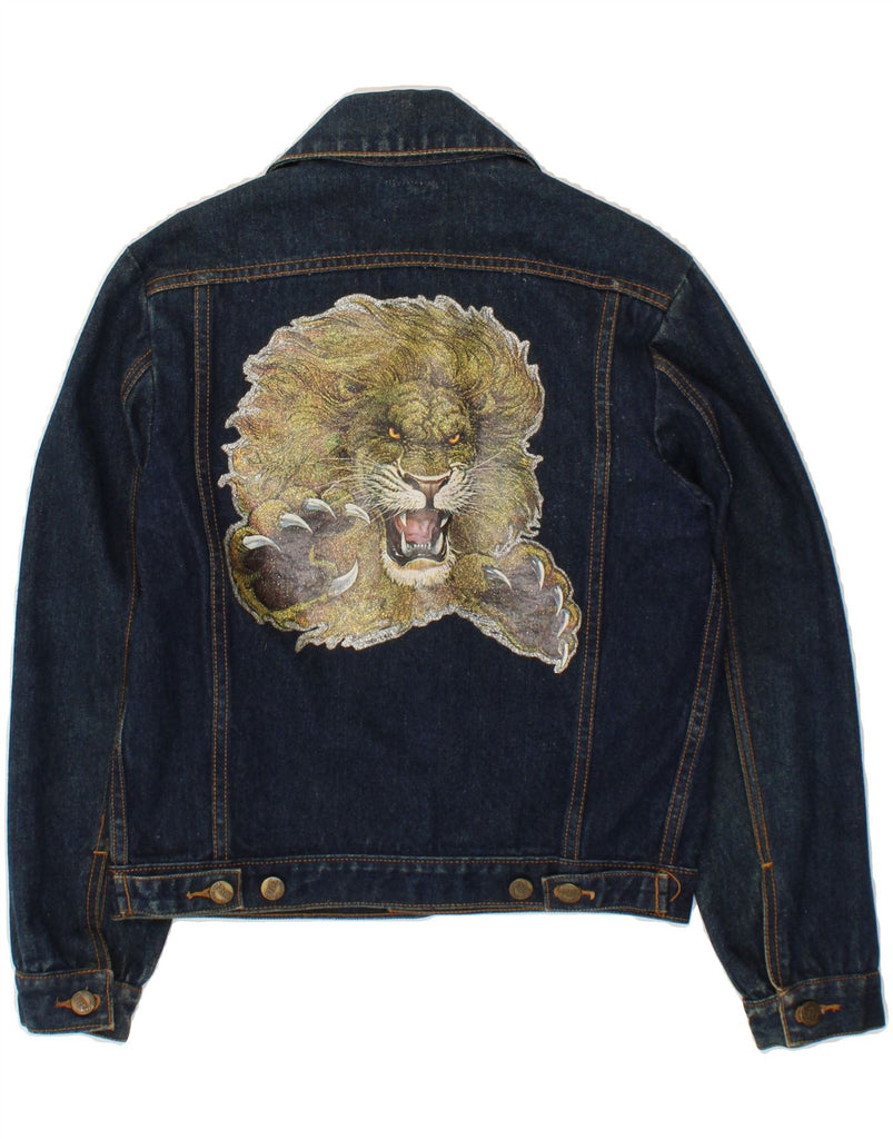 RIFLE Girls Graphic Denim Jacket 10-11 Years Navy Blue Cotton Vintage Rifle and Second-Hand Rifle from Messina Hembry 