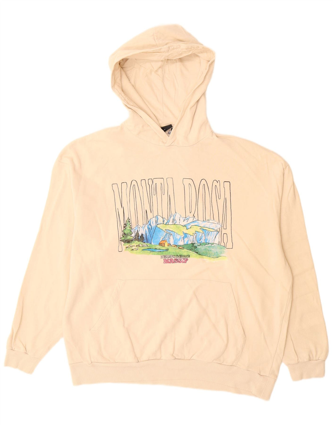 ASOS Mens Graphic Hoodie Jumper Large Beige Cotton