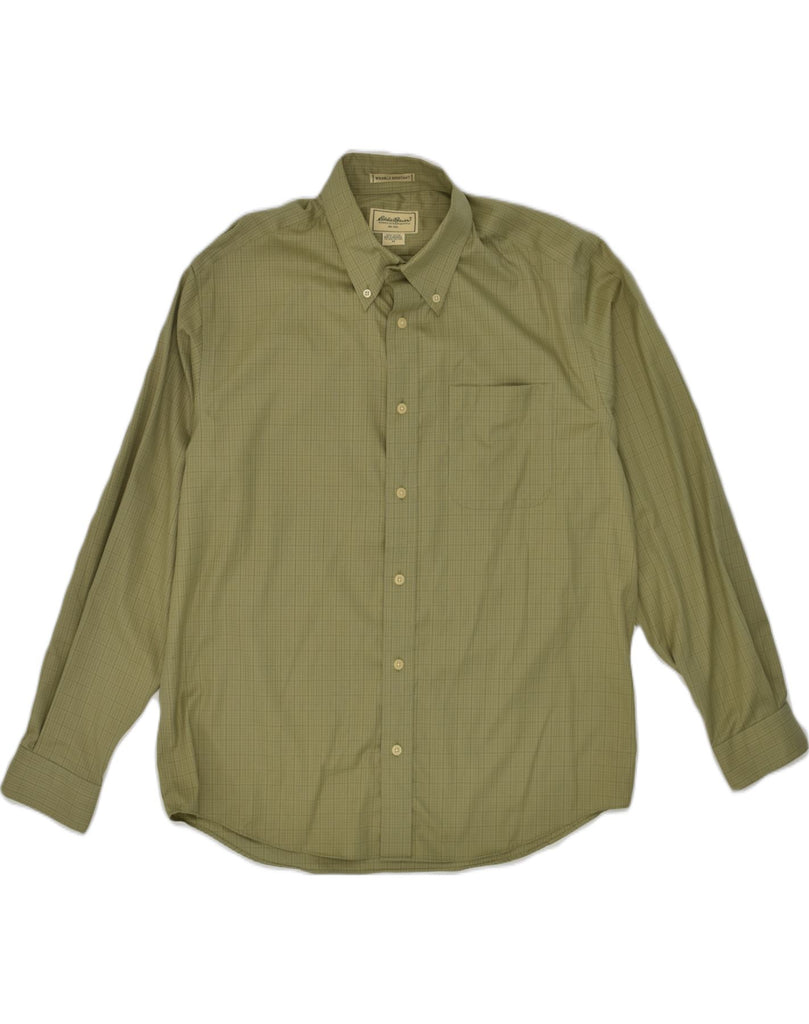 EDDIE BAUER Mens Wrinkle Resistant Shirt Medium Khaki Check Cotton | Vintage Eddie Bauer | Thrift | Second-Hand Eddie Bauer | Used Clothing | Messina Hembry 