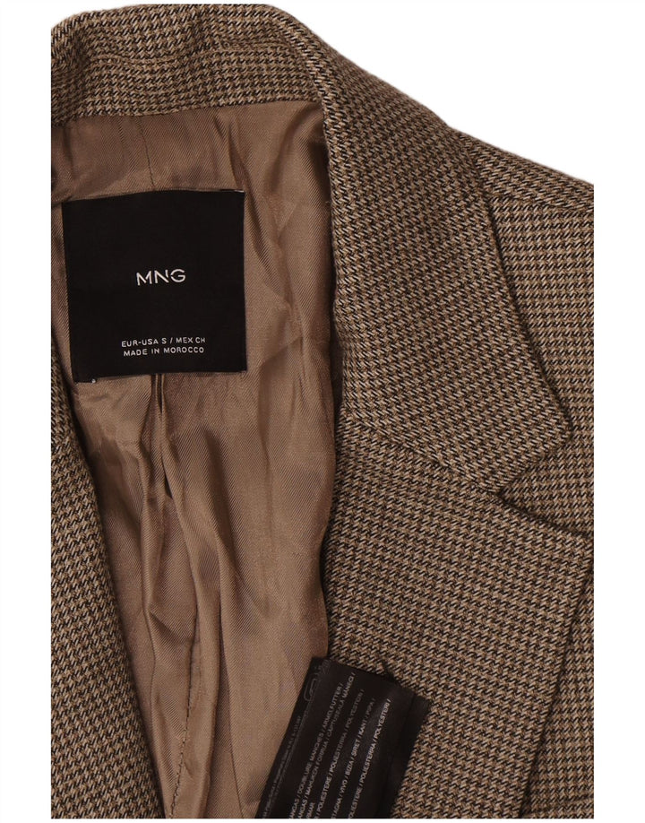 Mango Womens 1 Button Blazer Jacket UK 10 Small Brown Houndstooth