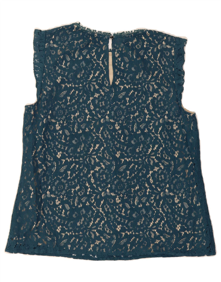 OASIS Womens Blouse Top UK 12 Medium Turquoise Floral Cotton Vintage Oasis and Second-Hand Oasis from Messina Hembry 