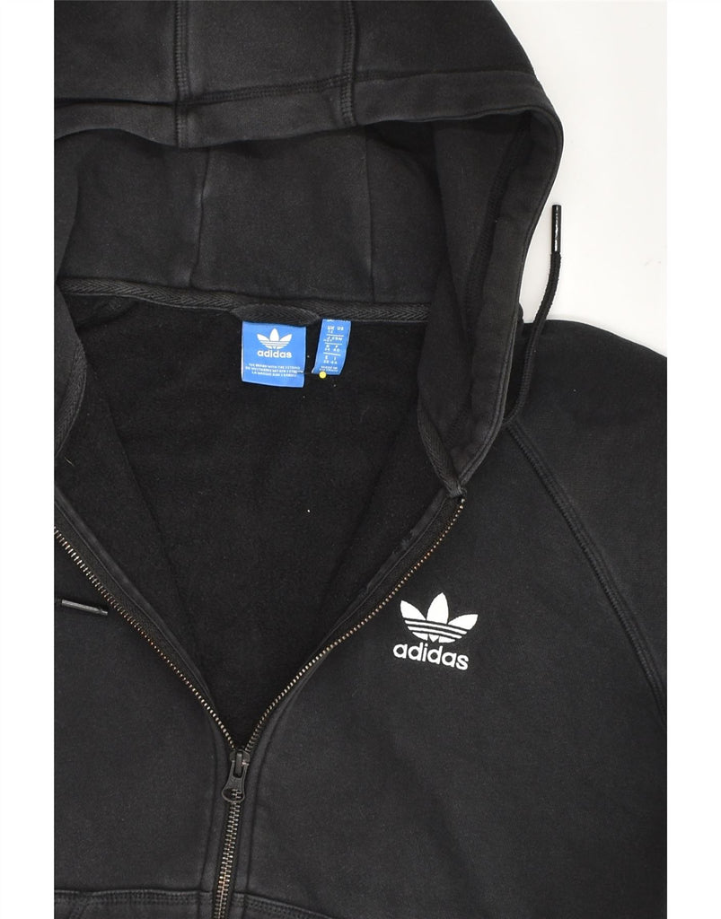 ADIDAS Womens Graphic Zip Hoodie Sweater UK 12 Medium  Black Polyester | Vintage Adidas | Thrift | Second-Hand Adidas | Used Clothing | Messina Hembry 