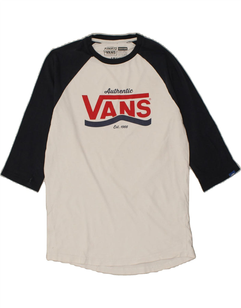 VANS Mens Custom Fit Graphic Top 3/4 Sleeve Small White Cotton | Vintage Vans | Thrift | Second-Hand Vans | Used Clothing | Messina Hembry 