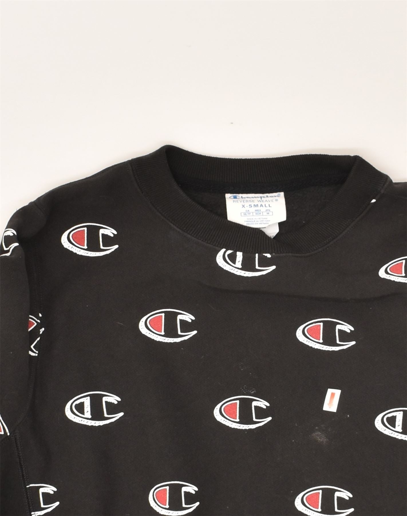 CHAMPION Mens Crazy Pattern Sweatshirt Jumper XS Black Cotton Logo