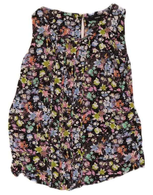 Oasis Womens Sleeveless Blouse Top UK 8 Small  Black Floral Viscose