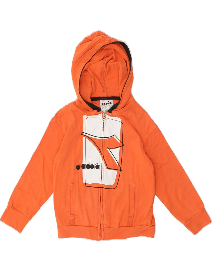 DIADORA Boys Graphic Zip Hoodie Sweater 4-5 Years XS Orange Cotton | Vintage Diadora | Thrift | Second-Hand Diadora | Used Clothing | Messina Hembry 