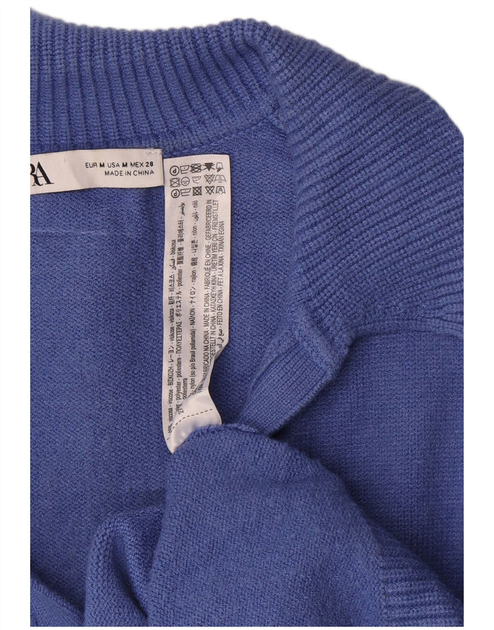 Zara Womens Polo Neck Jumper Sweater UK 14 Medium Blue Viscose