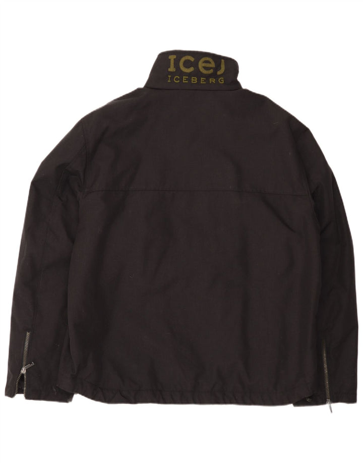Iceberg Mens Graphic Windbreaker Jacket IT 56 3XL Black Polyamide
