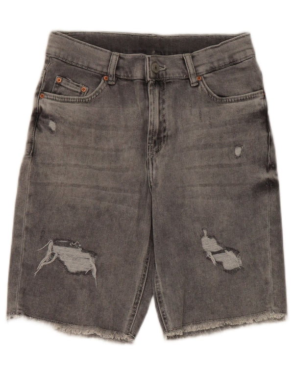 Zara Boys Distressed Denim Shorts 13-14 Years W26 Grey Polyester