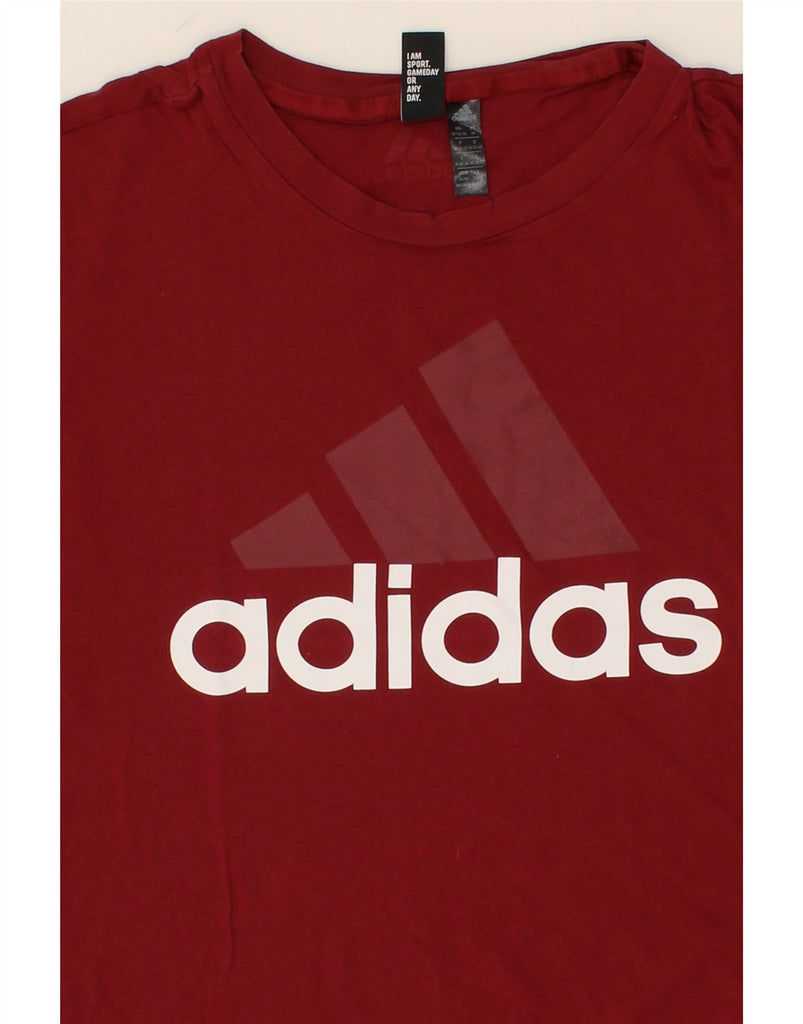 ADIDAS Womens Graphic T-Shirt Top UK 12/14 Medium Burgundy Cotton Vintage Adidas and Second-Hand Adidas from Messina Hembry 