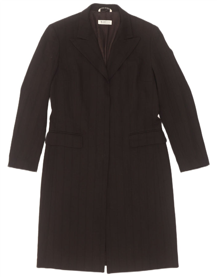 Marella Womens Overcoat UK 12 Medium Black Striped Wool