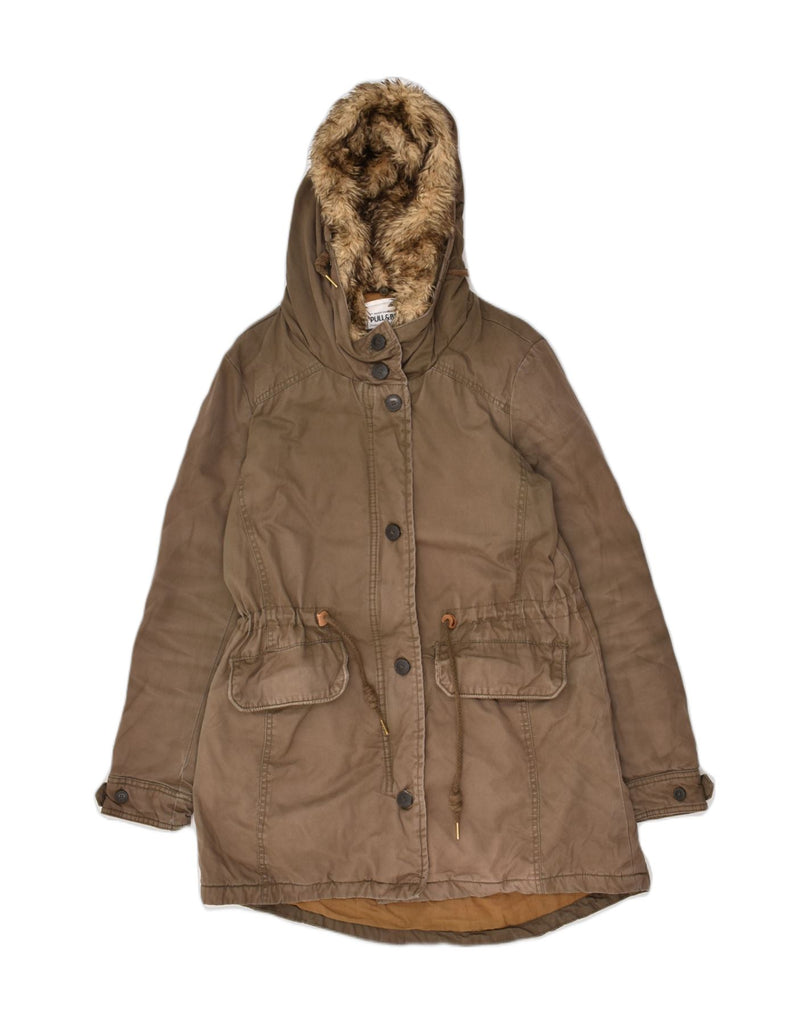 PULL & BEAR Womens Hooded Parka Jacket UK 14 Medium Brown Cotton | Vintage Pull & Bear | Thrift | Second-Hand Pull & Bear | Used Clothing | Messina Hembry 